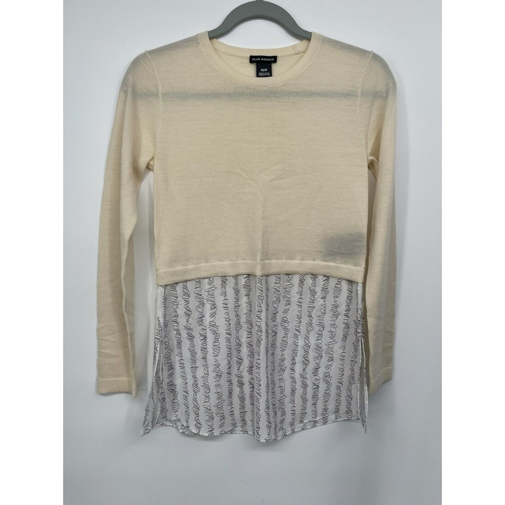 Club Monaco XS Layered Sweater Womens Cream Wool Mixed Media Excellent Condition
